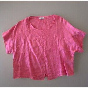 Splendid Iris Pink Linen Blouse Shirt Sleeve Boxy Lagenlook Size L/XL Spring